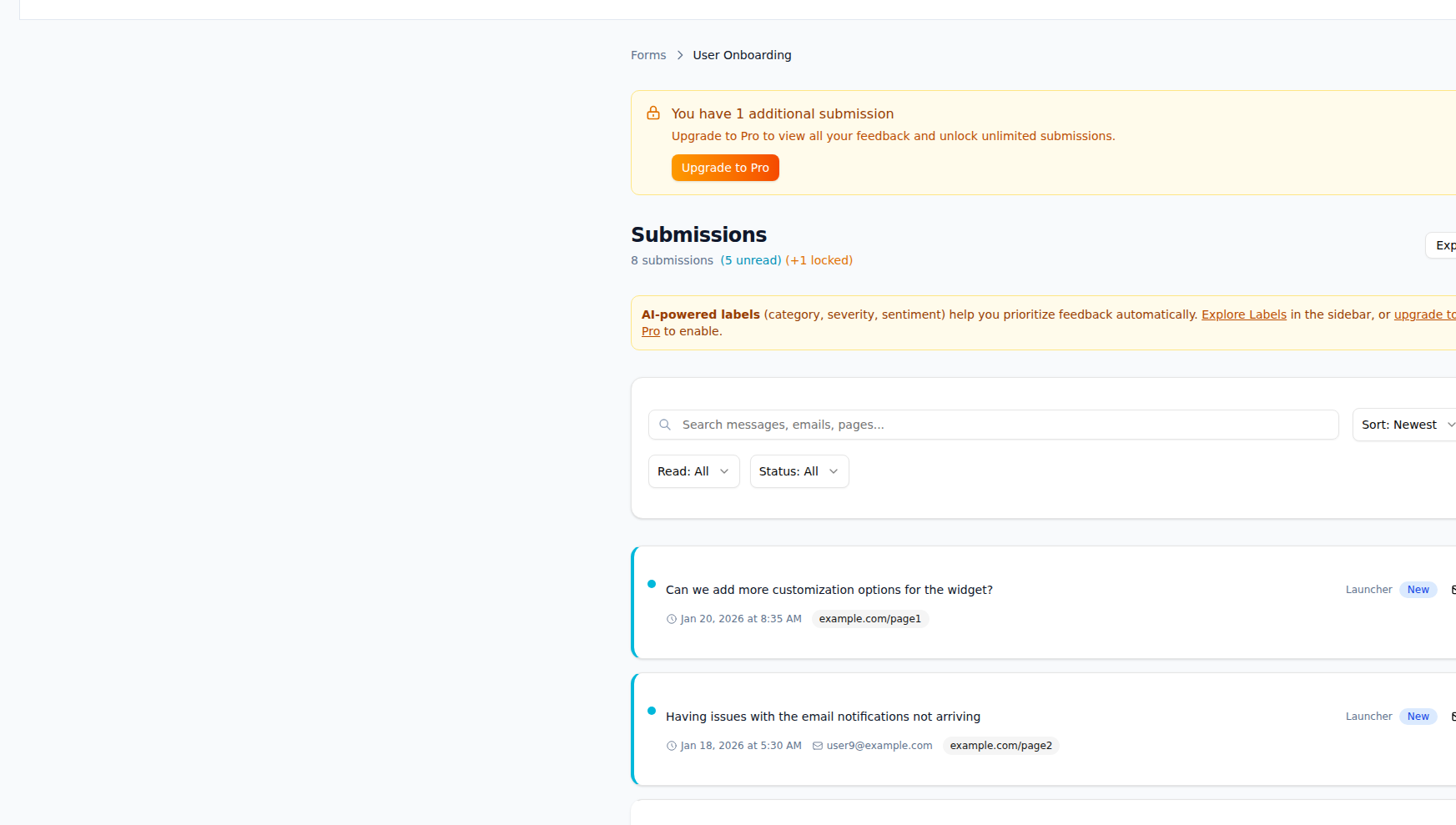 Submissions Inbox in ShapeShip